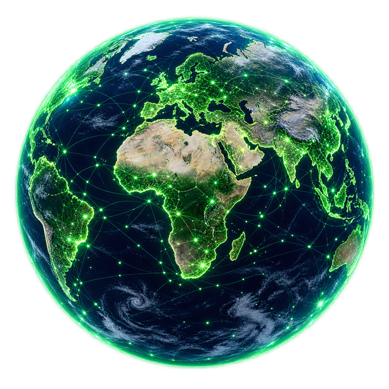 Green holographic Earth with connected network lights